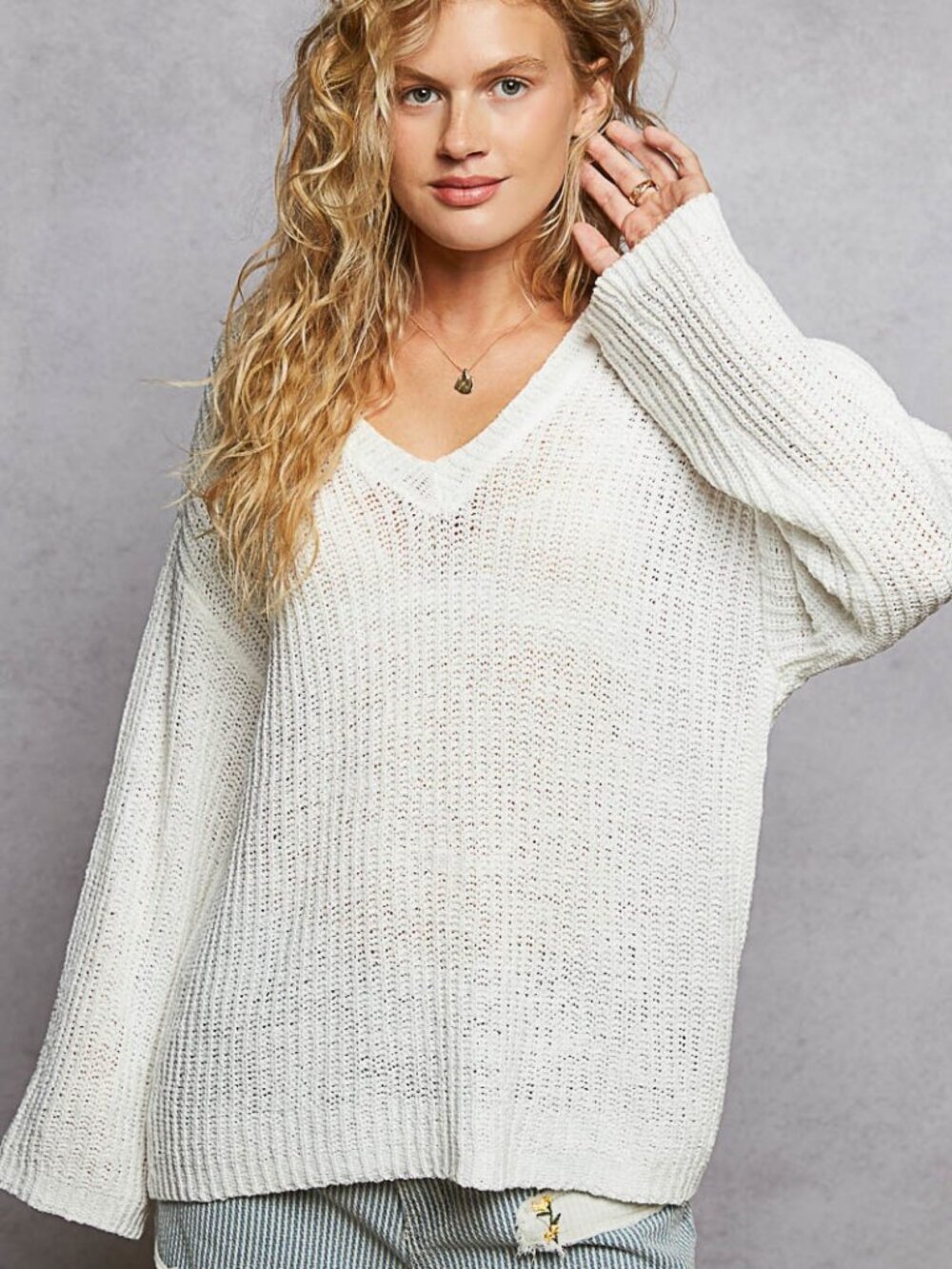 NWT POL Oversized V-Neck Knit Top